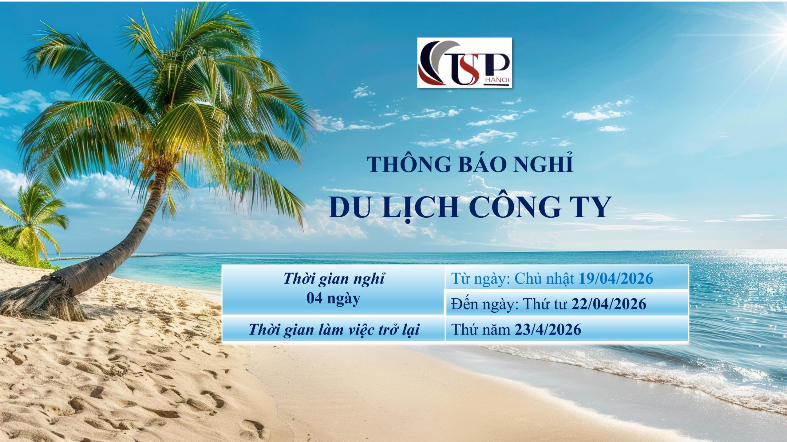 THÔNG BÁO NGHỈ DU LỊCH CÔNG TY US PHARMA HÀ NỘI 2026
