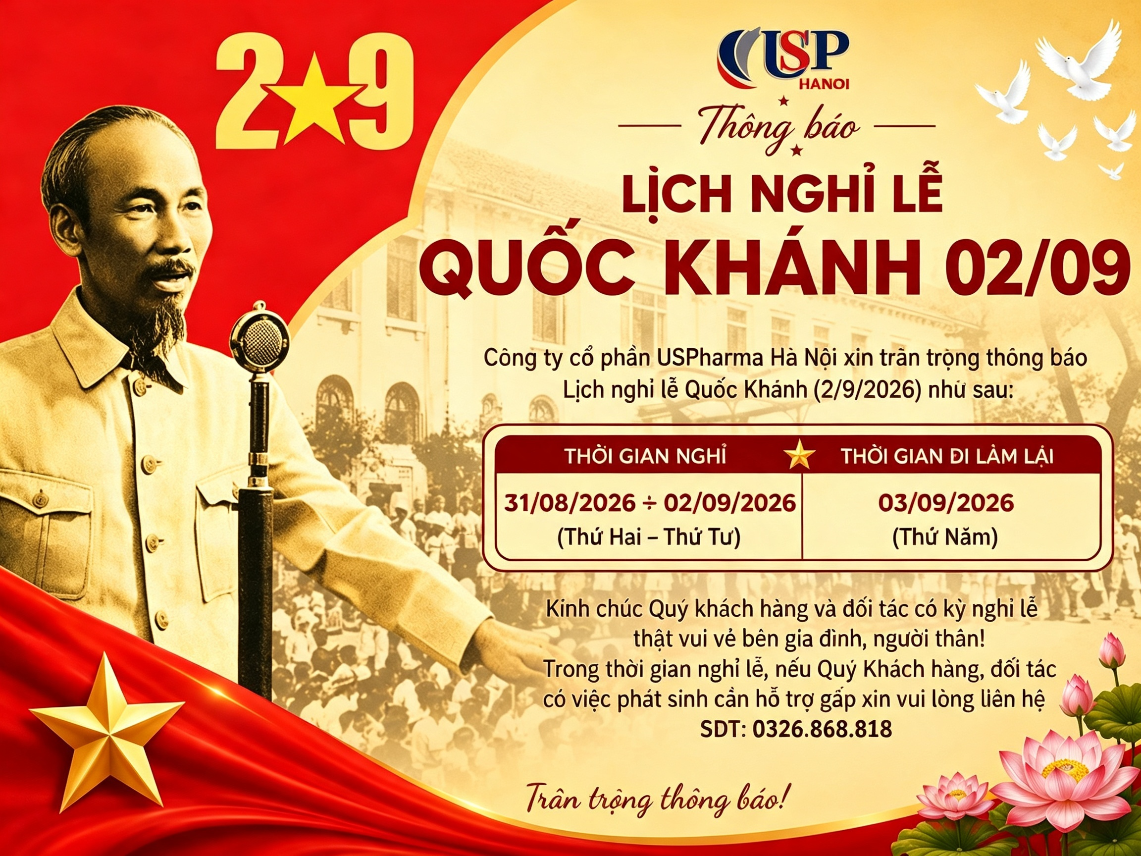 LỊCH NGHỈ LỄ QUỐC KHÁNH 2/9/2026